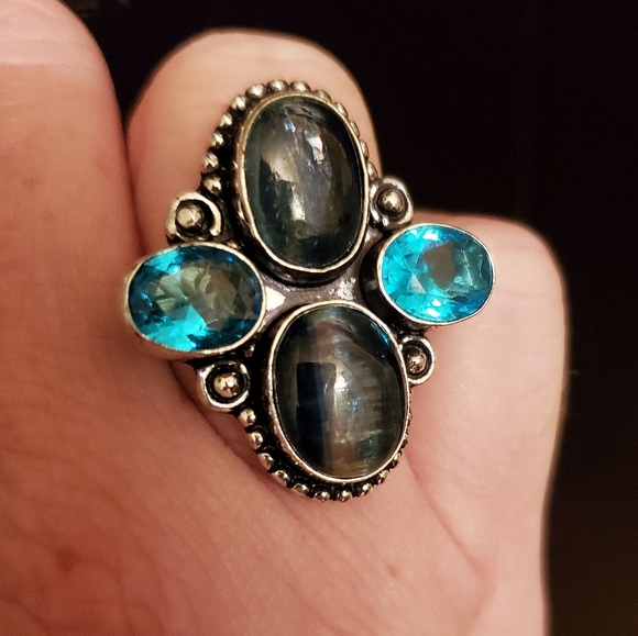 New Kyanite & Blue Topaz 925 Silver Ring. - Picture 8 of 12